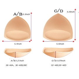 WMugthome 3 Pairs Sewn Bra Pads Push Up of Triangle Inserts for Replacements Bikini Top and Sports Swimsuit Bra Inserts(Beige Massage C/D CUP)
