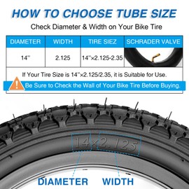 14 x 2.125-2.35 Electric Bike Inner Tube - Heavy-Duty Tubes with Metal Bent Valve, 14 x 2.125 inch Bicycle Tube with Angled Valve Stem for Electric Scooters E-Bike and 14 Inch Bike