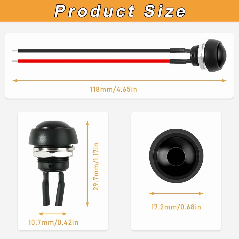 8pcs 12mm Momentary Push Button Switch,1/2” Waterproof Momentary Switches, Mounting
