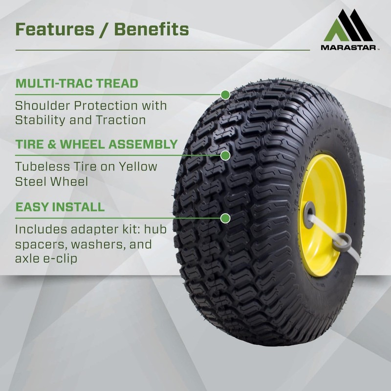 MARASTAR 21425 15x6.00-6 Tire and Wheel Assembly, Replacement Riding Lawn