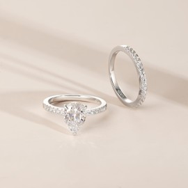 JALOKIVI 2CT 925 Sterling Silver Engagement Rings for Women Pear Cut Solitaire Cubic Zirconia Wedding Promise Rings for Her Size 9