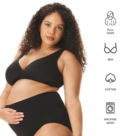 Motherhood Maternity Women's Soft Cotton Spandex Wrap Front Maternity & Nursing Sleep Bralette Bra S-3X, Core Black/Essential Nude 2 Pack, X-Large