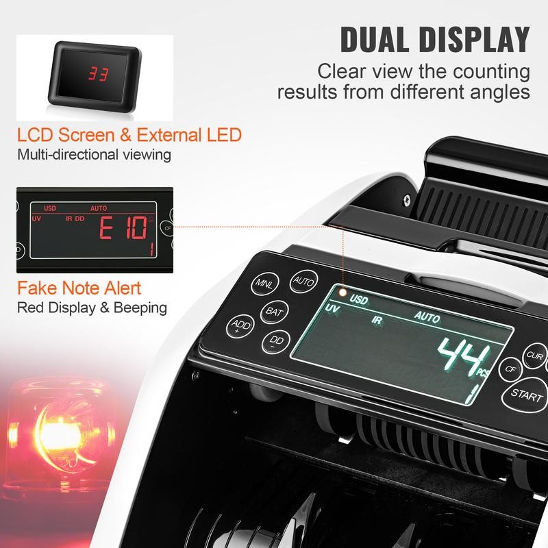 VEVOR Money Counter Machine, Bill Counter with UV, MG, IR