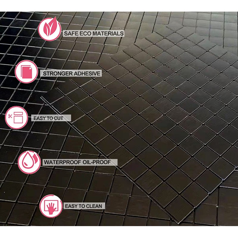 XUANINY 11-Sheet Peel and Stick Backsplash Tiles, Brushed Aluminum Surface