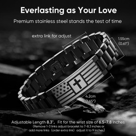 Cross Bracelet for Men Stainless Steel Mens American Flag Bible Verse Bracelet Birthday Gift Ideas First Communion Confirmation Baptism Christian Easter Gifts for Men Teen, American Flag-Jeremiah 29