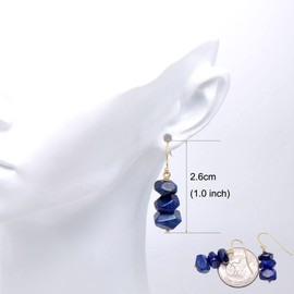 Hand Wired Triple Irregular Faceted Lapis Lazuli Stones Dangle Earrings for Women, Yellow Gold Plated Sterling Silver