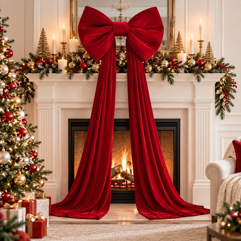 Oversized Velvet Christmas Bow with Long Tails, 15.75 x 70.8