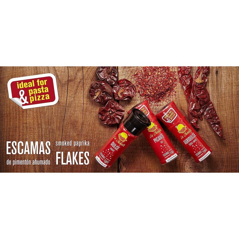 La Chinata. Hot Smoked Paprika Flakes. Glass grinder. 24g (0.85oz).
