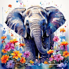 HEIBAGO Elephant 5D DIY Diamond Art Painting Kits for Audlts, Full Drill Animaux Diamond Painting for Beginners Rhinestone Embroidery Diamond Dots Set Flower Gem Art Crafts for Home Decor 30x30cm