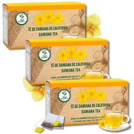 Damiana Herbal Tea – 100% Turnera diffusa – 25 Tea Bags (3-Pack) – Natural Caffeine-Free Infusion – Traditional Mexican Herbal Beverage – Té de Damiana de California – Hecho en México