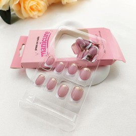 Press on Nails Short Square Fake Nails Press ons White French Tip Simple Style Acrylic Nails Full Cover Reusable Glossy Glitter False Nails Artificial Stick Glue on Nails for Women 24 Pcs