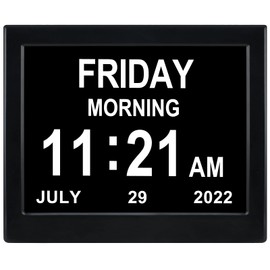 Day Date Time Clock for Seniors Elderly 3 Medication Reminders+ 5 Custom Reminders Digital Calendar Dementia Impaired Vision Memory Loss Clock(Black,8-inch)
