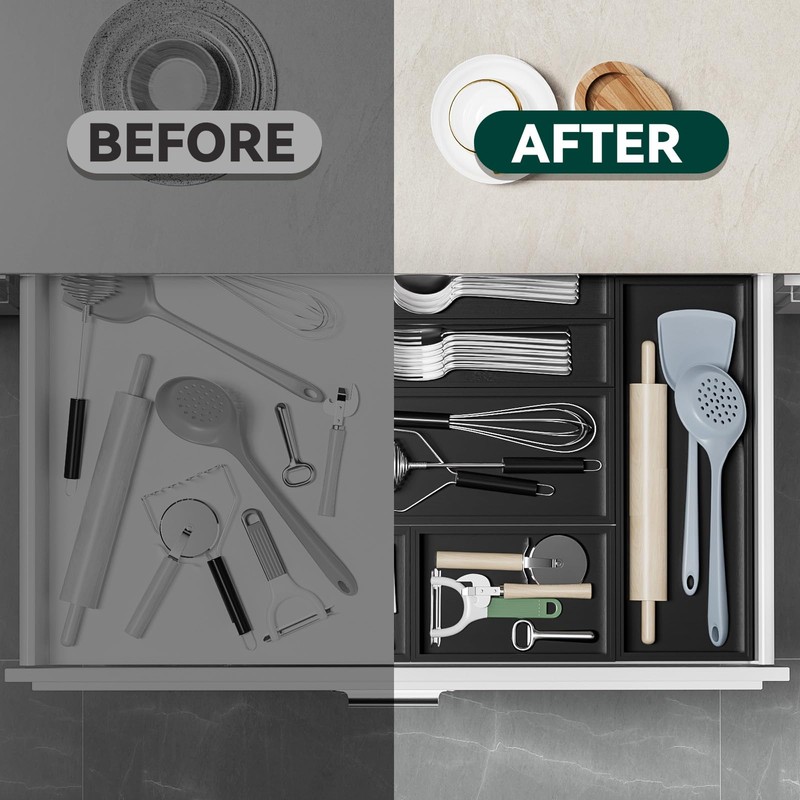 Lixple Bamboo Drawer Organizer, Narrow Silverware Organizer for Kitchen Drawer,
