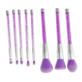 PACKOVE 8pcs Transparent Crystal Sequins Makeup Brush Set with Rhinestone Handle Professional Powder Brushes Cosmetic Kit for Women and Ladies Purple Makeup Tool for Daily and Professional