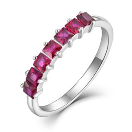 STARCHENIE Princess-Cut Stackable Ring for Women 925 Sterling Silver Eternity Band Rings Size 5-10, Metal, Created Ruby