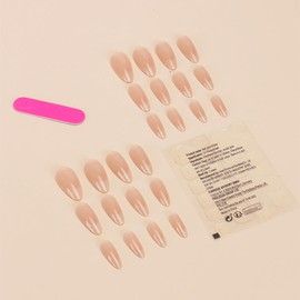 24Pcs Nude Gradient French Tip Press on Nails Medium Length Almond Shaped Artificial Acrylic Fake Nail TBRZTR Full Cover Reusable Glossy Nature French Coffin False Nail Glue on Nails for Women