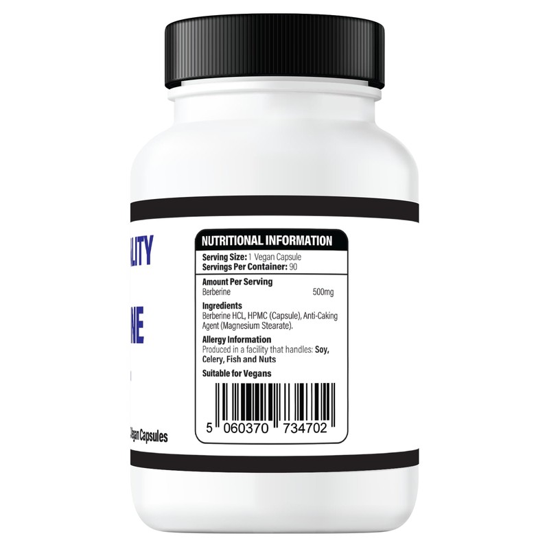 Pure Vitality: Berberine HCL 90 Vegan Capsules 500mg - 98%