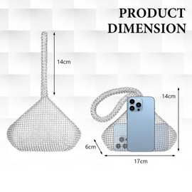 OSDUE Bucket Handbag, Full Diamond Clutch Women's Glitter Evening Bag, Chain Bag, Shoulder Bags for Wedding, Party, Leisure, Date (Silver), Silver Hand Triangle Bag, Classic