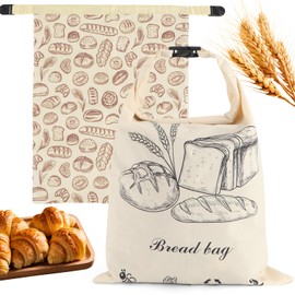 2 PACK Sourdough Bread Bags for Homemade Bread, Reusable Cotton Beeswax Bread Bag Portable Waxed Storage All Natural Bees Wax Linen Bag Keep Fresh,13''×17'', 03