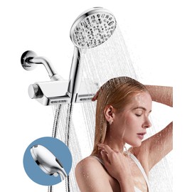 Egretshower Filtered Shower Head Combo, 2-in-1 High Pressure Shower Heads with Massage and 10 Modes Hand Held Showerhead, Upgrade for Hard Water (Chrome)
