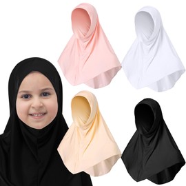 Cozypower 4 Pcs Hijab Muslim for Girls Kids Head Scarf Shawls Neck Wrap Kids Headscarf Turban Ready to Wear Easy Instant