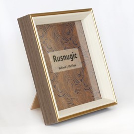 Rusnugic 6x6 Picture Frame - 2 Pack Rustic Square Photo Frame - Small Gold Picture Frame for Wall or Tabletop Display - 6 x 6 Frame for Gallery Family Friends Gift (Walnut gold, 6x6)