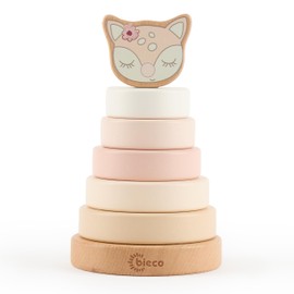 Bieco Baby Deer Ella Stacking Tower, Sustainable Wood FSC®, 19 cm, Plug-in Game from 1 Year, Stacking Rings, Baby Wooden Tower, Baby Wooden Toy, from 1 Year, Baby Stacking Tower, Wooden Stacking Tower