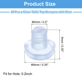 uxcell 48Pcs Glass Table Top Bumpers with Stem, 5mm/0.2" Rubber Bumper Grippers Thick Base Anti Slip Table Spacers for Patio Cabinet Furniture (Fits 3/16Inch Hole), Clear