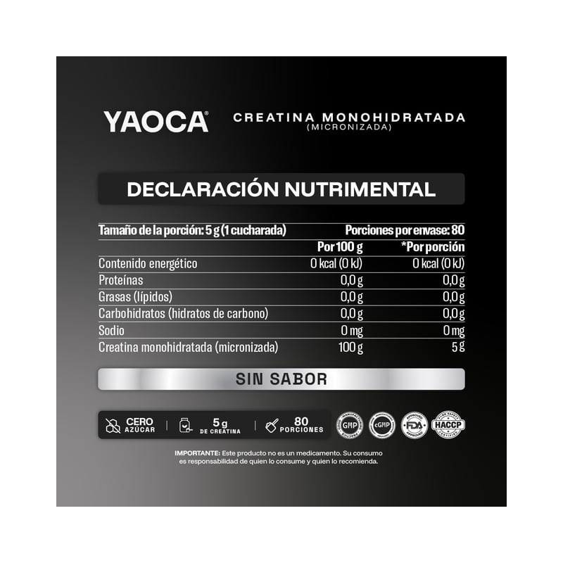 Suplemento alimenticio YAOCA creatina monohidratada 400 g
