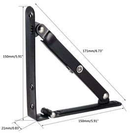 TOP-VIGOR 6 Inch Folding Shelf Bracket, 150mm Collapsible Wall Mounted Heavy Duty Shelves 90 Degree Triangle Bracket, Metal Foldable L Right Angle Shelves Support for Bench Table Shelf, Black