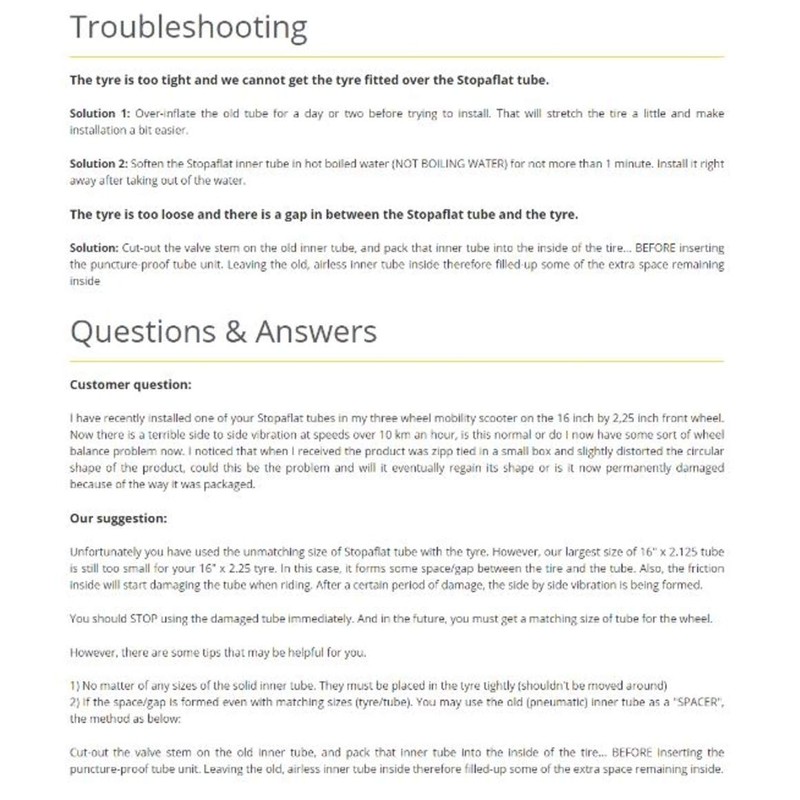 Stop-A-Flat Puncture Proof, Thorn-resistant, No-flat, Bicycle Tube, 700 x 38