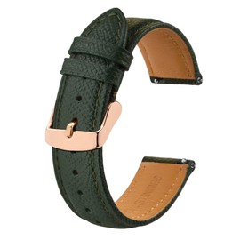BISONSTRAP Watch Straps with Quick Release, Texture Leather Watchbands for Men Women, 22mm, Dark Green, Rose Gold Buckle