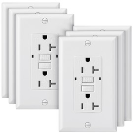 Bates- Self-Test GFCI Outlet 20 Amp, 6 Pack, 20 Amp GFCI Outlet White with LED Indicator and Wall Plate, UV-Resistant, UL Listed