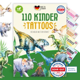 MeinBaby123 110 Skin-friendly Children's Tattoos with Dinosaurs, Dinosaur Tattoo, Children's Tattoos to Stick, Gift for Children, Vegan & Made in Germany (1 x Dinos)