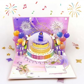 Birthday Card Pop Up 3D Fireworks with Light & Music, Happy Birthday Greeting Card with Envelope for Men Women Kids