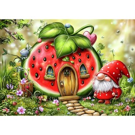 AIRDEA Gnome Diamond Art Painting Kits for Adults,DIY Diamond Dots Kits for Beginner,Peinture Diamant Kits 30x40 cm, Watermelon House and Gnome