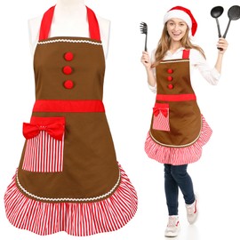 ShinyMatch Cotton Costumes Women's Gingerbread Apron Adult Costume Christmas Apron for Women Adjustable Christmas Kitchen Gingerbread Chef Baking Bib for Men Xmas Party Gift, One Size
