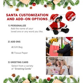 DolliBu Santa Long Leg Black Bear Stuffed Animal Plush Toy - Super Soft Animal Dress Up with Red Santa Claus Outfit, Holiday with Name Personalization - 10.5 Inches