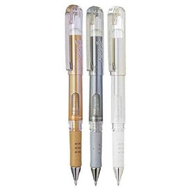 Pentel farblich sortiert, Hybrid Gel Grip DX Metallic-Gelschreiber, Breite 1 mm Spitze, 0,5 mm Strichbreite Geltinte K230 WO Farben - 3 Stück-in weiß, Gold, Metallic und Silber Metallic