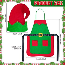 Yezmo Christmas Elf Apron and Hat Set, Elf Costume Adult Women with Christmas Elf Hat Elf Apron for Teens Children Men for Christmas Party Costume, Green