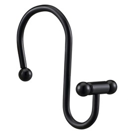 EleCharm Bathroom Decorative Shower Curtain Hook Upgrade T Shape Anti-Slip Shower Curtain Ring Rustproof Multi-use Hangers (Black)