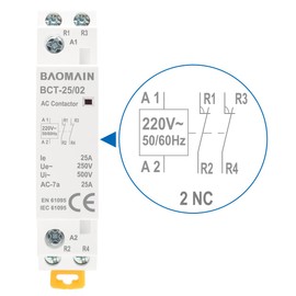 Baomain 220V AC 2-Pole Modular Contactor, 25A 2NC Normally Closed, DIN Rail Mount for HVAC, Motor, Pump & Lighting Control BCT-25/02-220VAC
