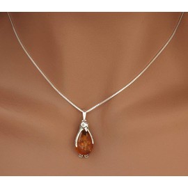 Sterling Silver & Natural Baltic Honey Amber PENGUIN Pendant & Optional Necklace