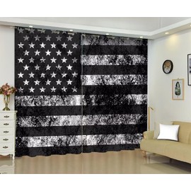 kxry Black and White USA American Flag Blackout Curtains for Bedroom Living Room US Stars Darkening Grommet Curtain 63 Inches Long Window Drapes Treatment Room Decor,2 Panels Set, 52''W x 63''L