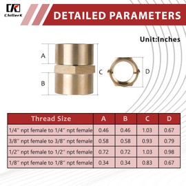 Hex Couplings, 1/8" NPT Female To Female Brass Hex Nipple Adapters, Brass Pipe Extension Fittings for Oil/Air/Water/Gas Systems. (4 Pack)