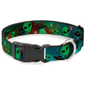 Buckle-Down Plastic Clip Collar - Aliens & UFO's Galaxy/Green/Black/White - 1/2" Wide - Fits 6-9" Neck - Small