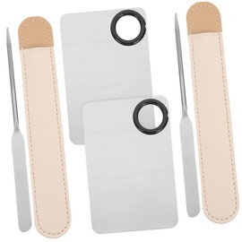 Mikinona 2 Sets Cosmetic Mixing Tray with Spatula and Leather Case Stainless Steel Foundation Palette for Nail Art Makeup Crafts and DIY Mixing