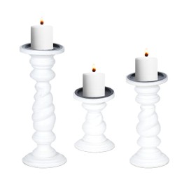 The Wooden Town Rustic Pillar Candle Holders, Pillar Candle Holders Set of 3 for Table Centerpiece, Candle Holders for Pillar Candles Rope Design, 12'' 9'' 6'' Tall Candle Holder - Antique White