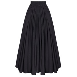 SCARLET DARKNESS Women's Medieval Maxi Skirt High Elastic Waist Long Casual Skirt with Pockets, black