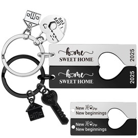 Housewarming Keychain Gifts for New Home - 2025 Sweet House Warming Presents, New Homeowners Keyring for Couple Friends Family 2pcs Moving In Fresh House Jewelry for Men Women